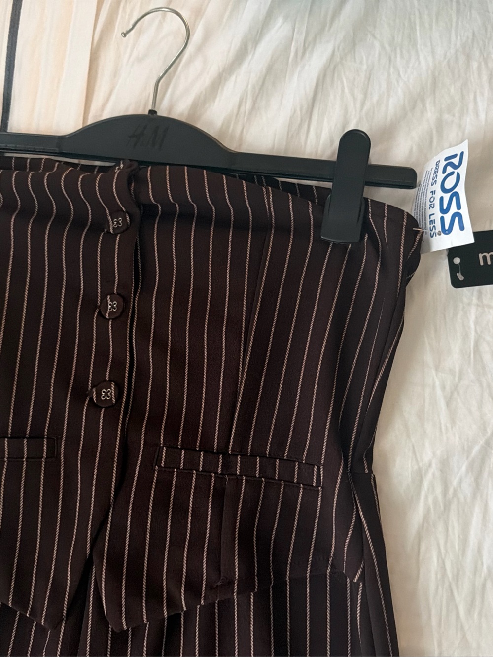 Madden Girl Dark Brown Pinstripe Button-Front Jumpsuit